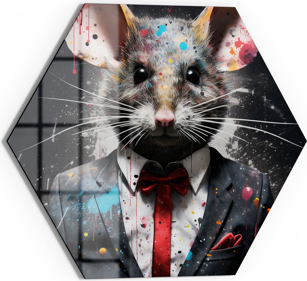 DEQOART Magnettafel Glas 40x35 cm 6-eckig 'Stilvolle Maus' beschreibbar Whiteboard Küche