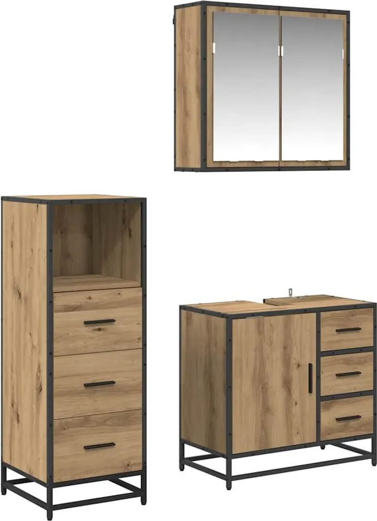 Mobilier de salle de bain complet 3 pièces aspect chêne naturel bois