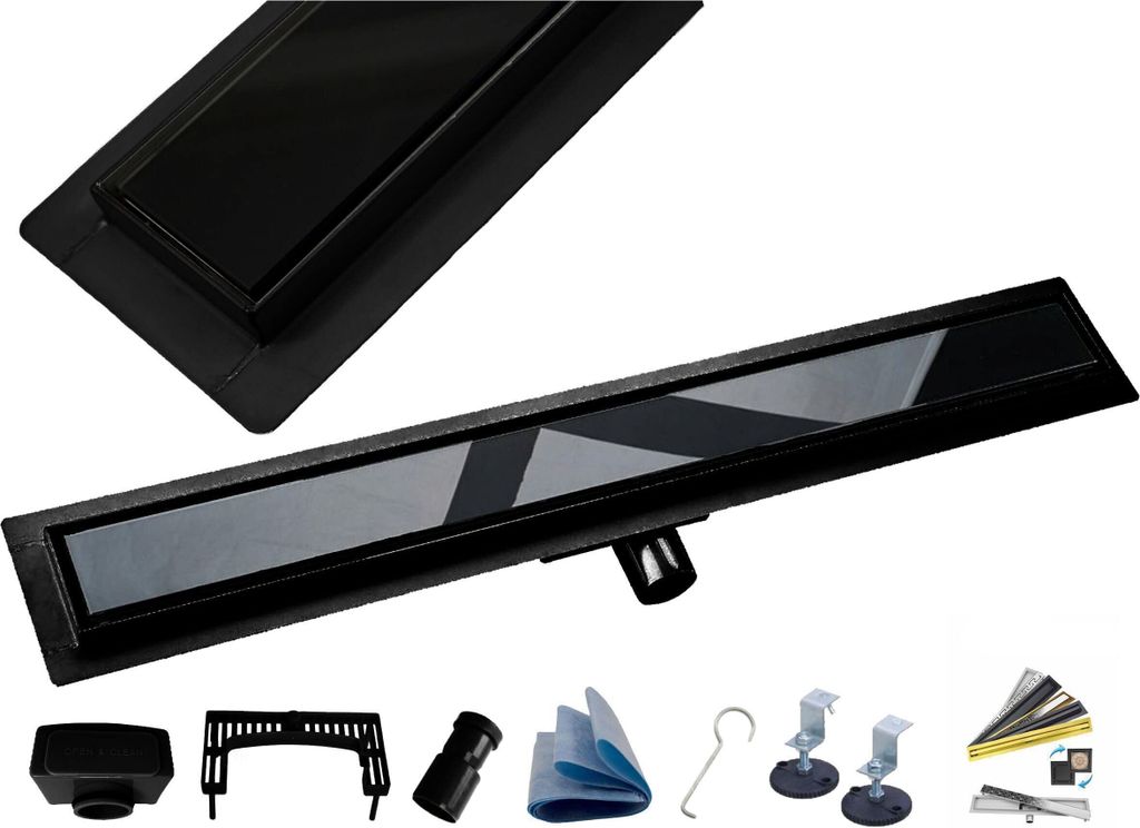 AQUA HEATING linearer Bodenablauf Gehärtetes Glas Edelstahl Matt superflach Komplettset für Badezimmer mit bodengleicher Dusche, Duschrinne Ablau...