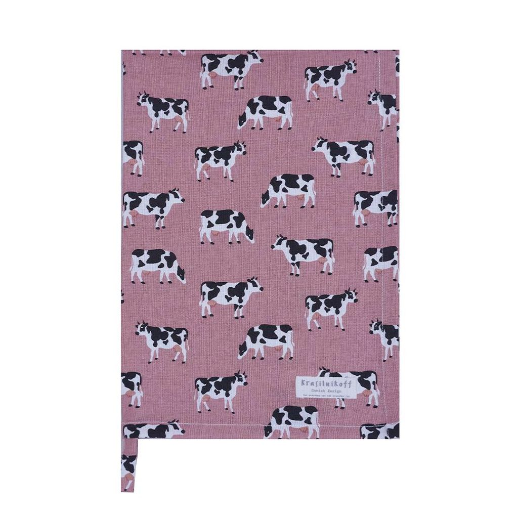 Krasilnikoff – Geschirrtuch KW13603 – Cow / Kuh, Rose