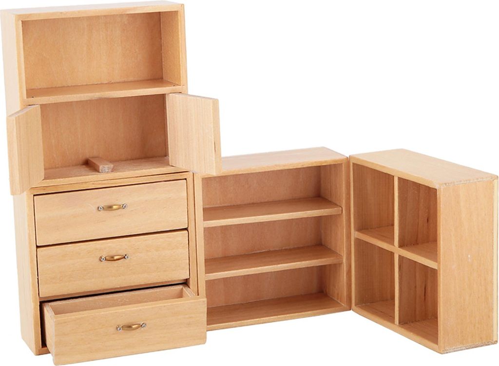 1:12 Mini-Holzschrank, Möbel, Wohnzimmer, Schlafzimmer, Einheit für Puppenhaus (Burlywood)