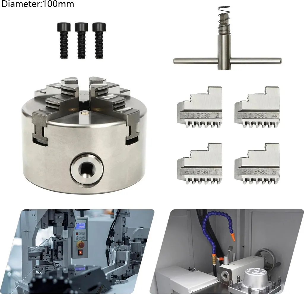 Mandrino - 4 ganasce autocentrante - Manuale - Precisione - Per torni e fresatrici CNC - Argento - 10