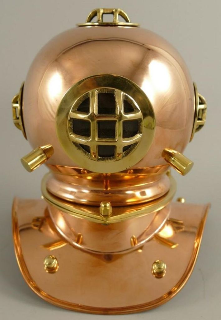 Casa Padrino Antik Stil Deko Taucherhelm Kupfer / Gold 18 x 20 x H. 20 cm - Wohnzimmer Deko - Schreibtisch Deko - Luxus Deko - Deko Accessoires