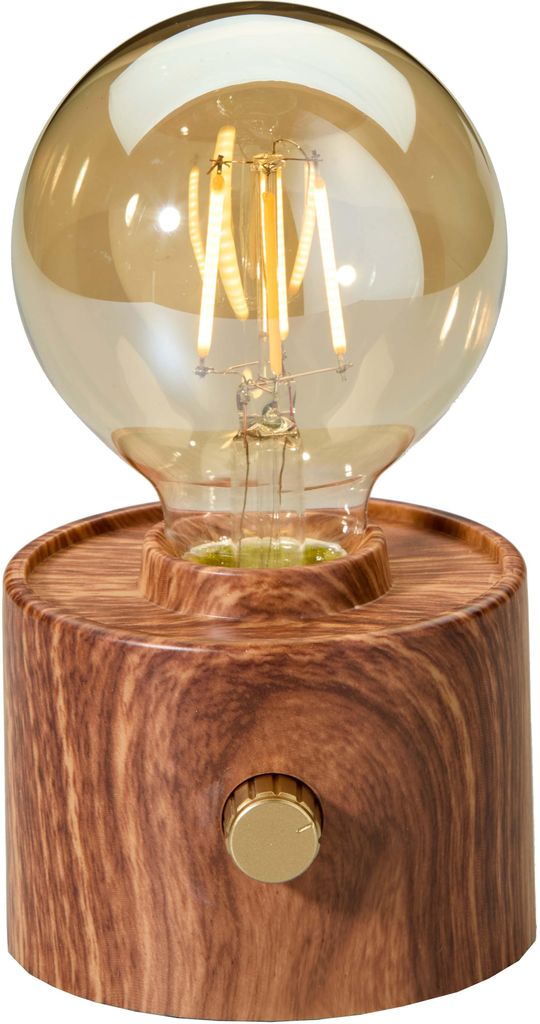 Vintage Akku Glühbirne Edison LED Tischlampe USB-C dimmbar mit Drehschalter – moderne Dekoration Walnuss