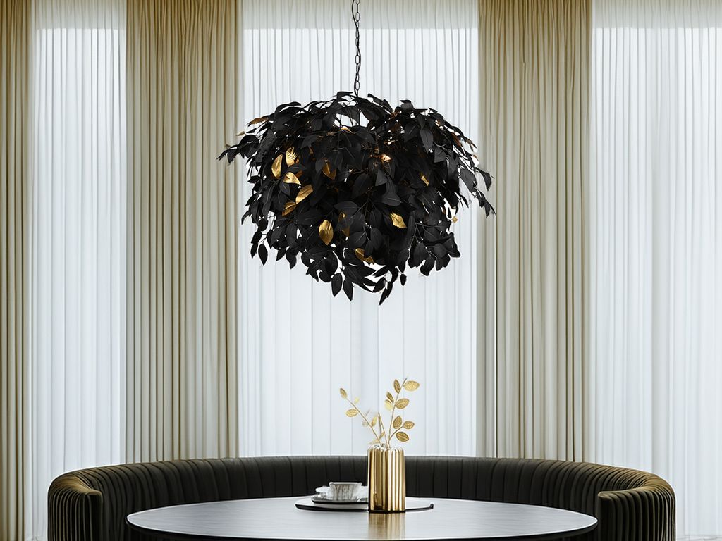 Reality Leuchten Kronleuchter LEAVY DH 70x150 cm schwarz Luster Krone