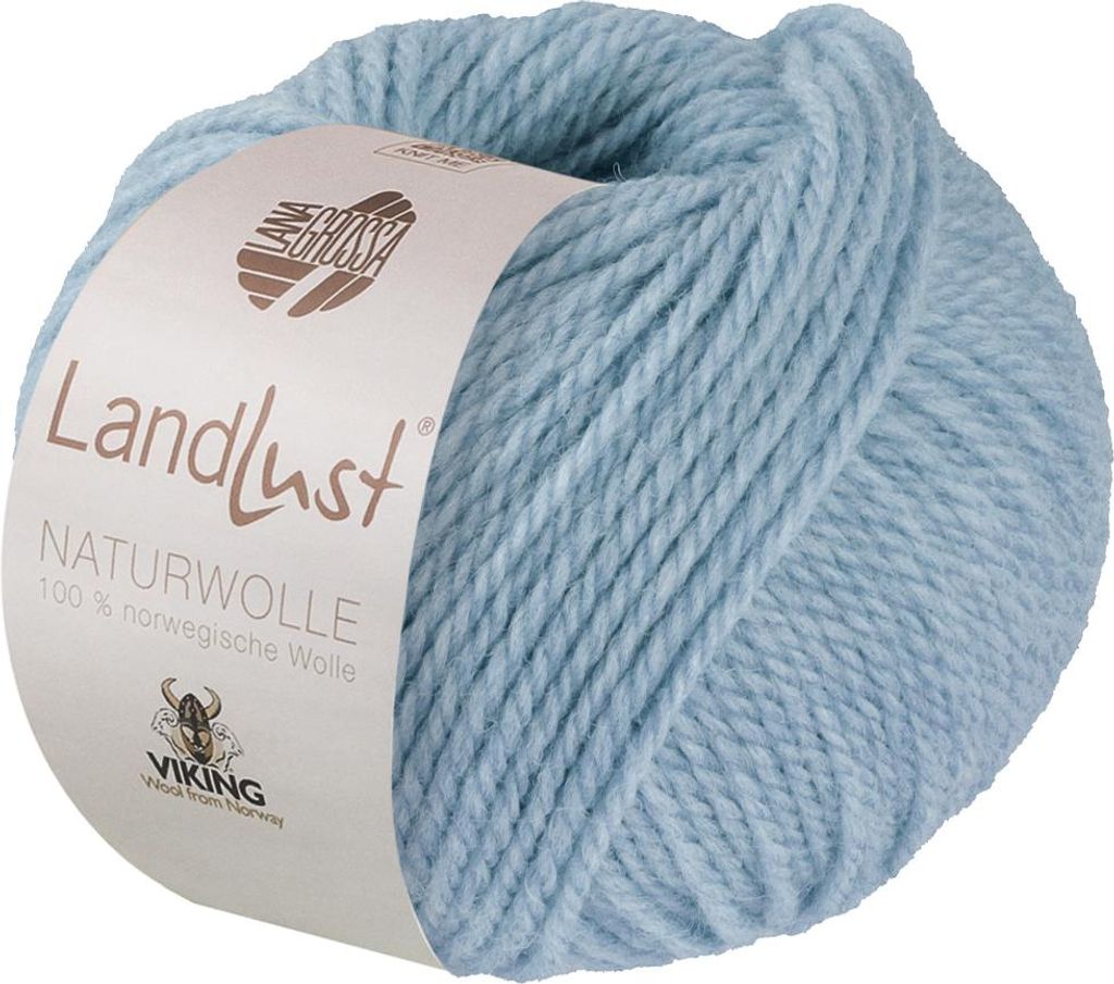 A ball of light blue yarn with a label.
