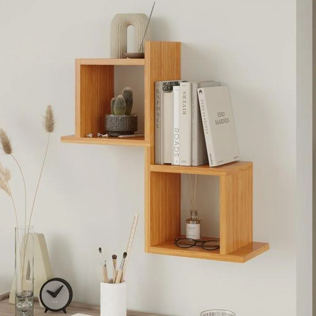 Gagnez de la place au mur avec le lot de 2 étagères LUNOR aspect bambou