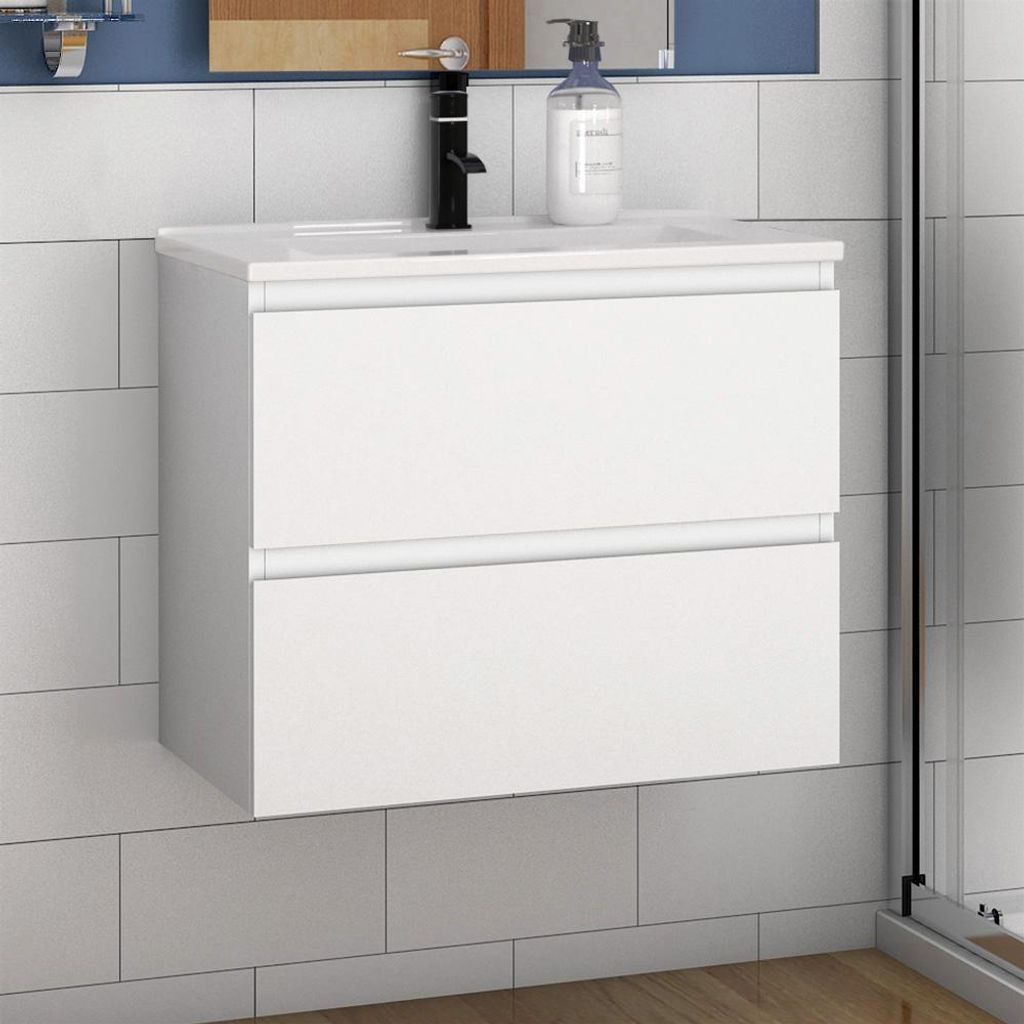 Waschtisch mit Unterschrank 60cm Alast Badmöbel Set Weiß Produktbild 
