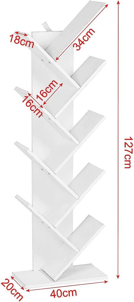 EUGAD Bücherregal Standregal Mit 9 Ebenen, Weiß, 40x127x20 Produktbild 3