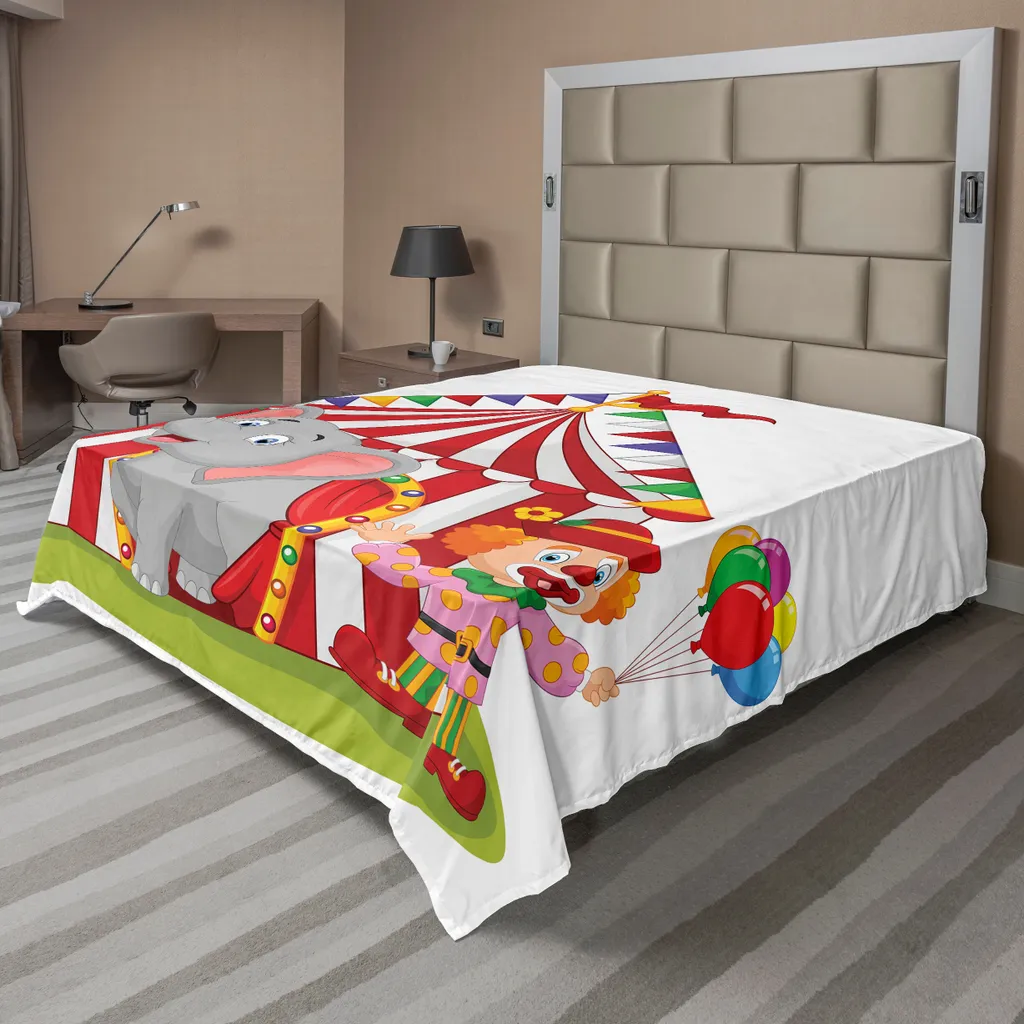 Drap de lit anti-rides motif cirque éléphant, entretien facile 260cm