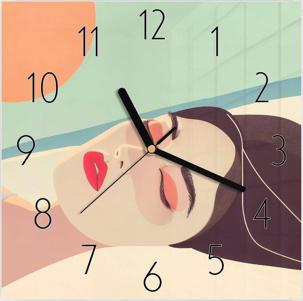 Wanduhr aus Glas mit Motiv Sonnenbaden- 30 x 30 cm - inkl. Aufhängesystem