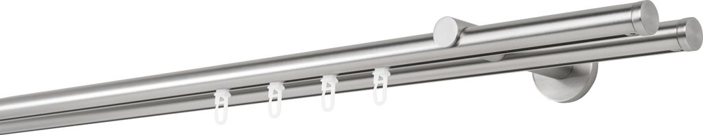 Gardinenstange Maß Innenlauf 20mm Match 2-lauf Wand 12cm Farbe: Edelstahl-Optik, Größe: 390cm