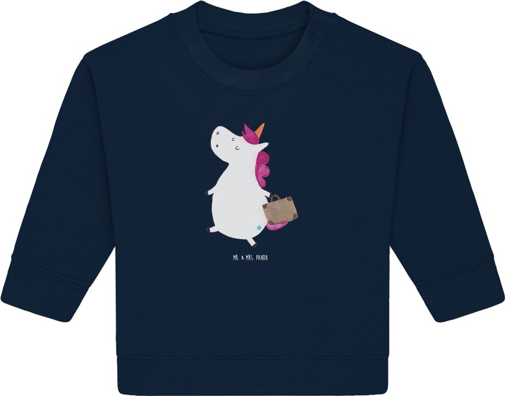 Mr. & Mrs. Panda Organic Baby Pullover Einhorn Koffer 6. - 12. Monat - French Navy - Geschenk, Einhörner, Unicorn, Abenteuer, Bullover, Lustig