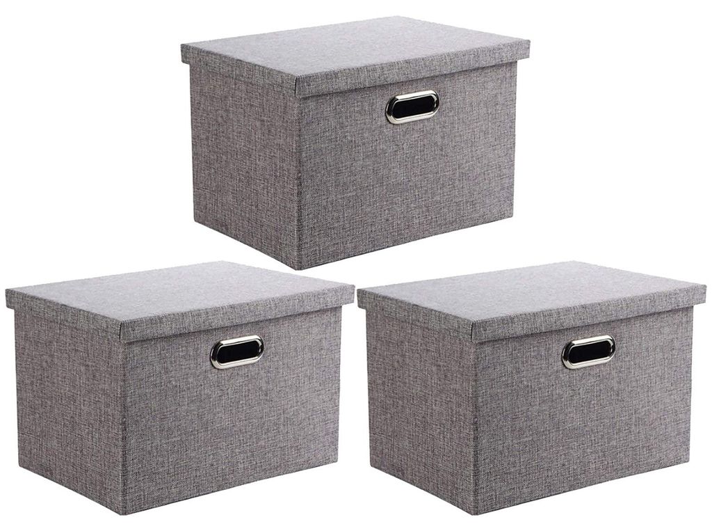 Aufbewahrungsbox mit Deckel, faltbare Aufbewahrungsboxen, grau, groß 44 x 31 x 29 cm