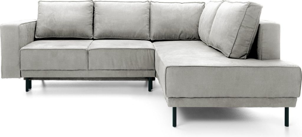 Ecksofa Rodario mit Schlaffunktion, Easy-Clean-Veloursbezug in Hellgrau, rechtsseitig