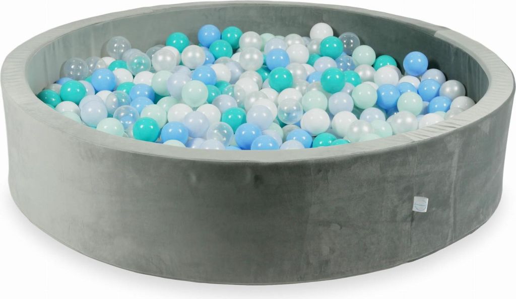Bällebad 600 Teile 130x30 Samtgrau: Hellmint, Türkis, Hellblau, Hellblau Perle, Perle, Weiß, Transparent