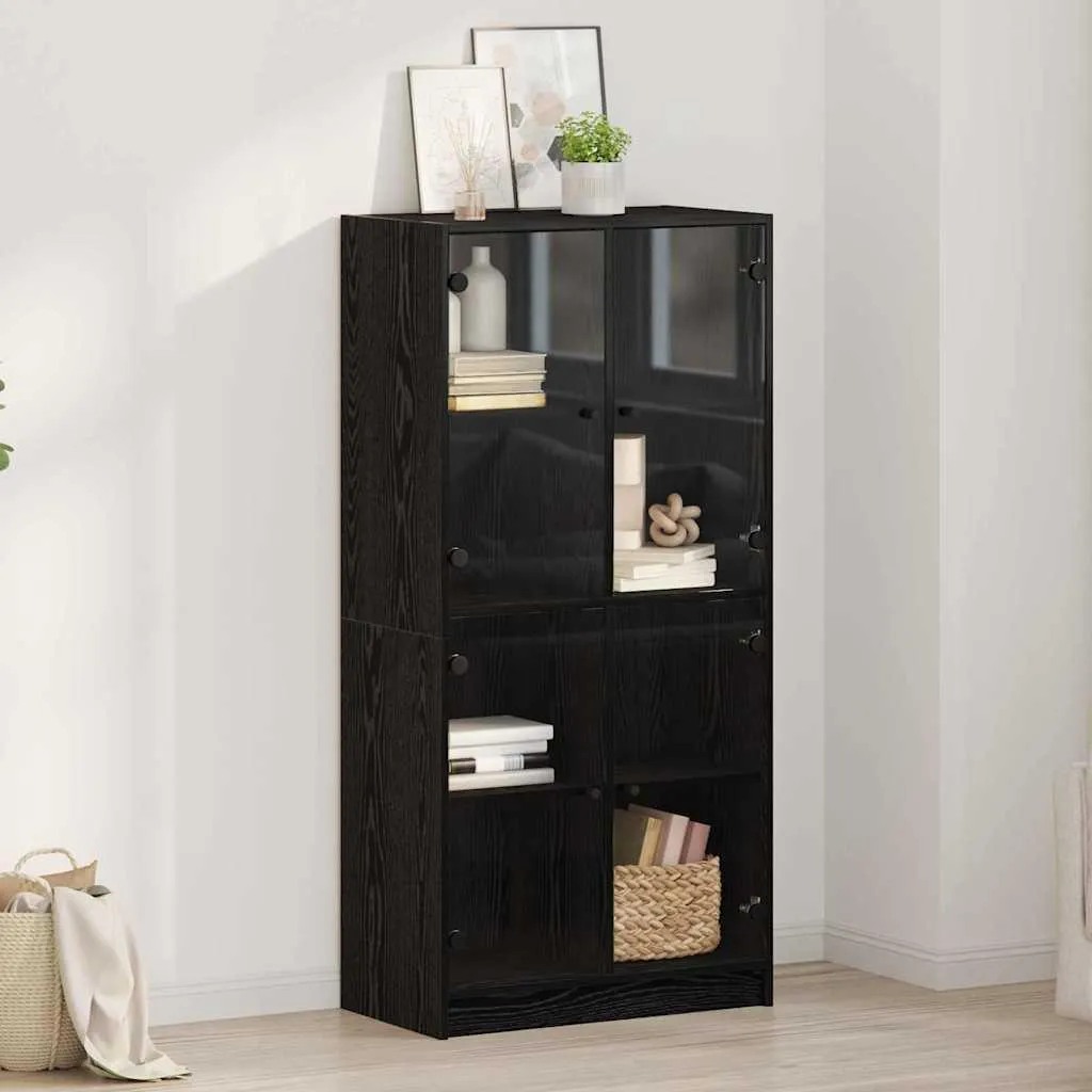 Mobile Credenza Alta vidaXL Nero Rovere 68x37x142 cm | Stile Scandinavo