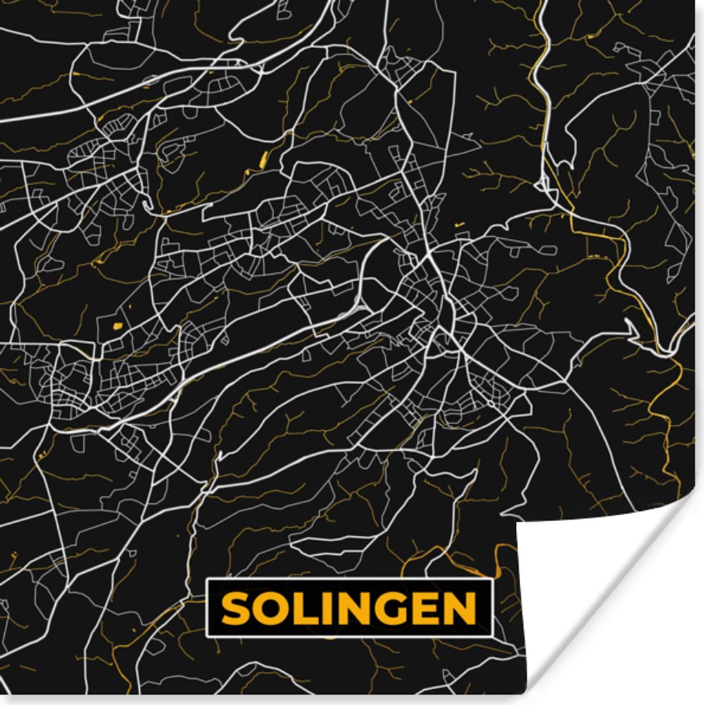 MuchoWow Poster Solingen - Gold - Stadtplan - Deutschland - Karte 30x30 cm - Wandposter - Printing