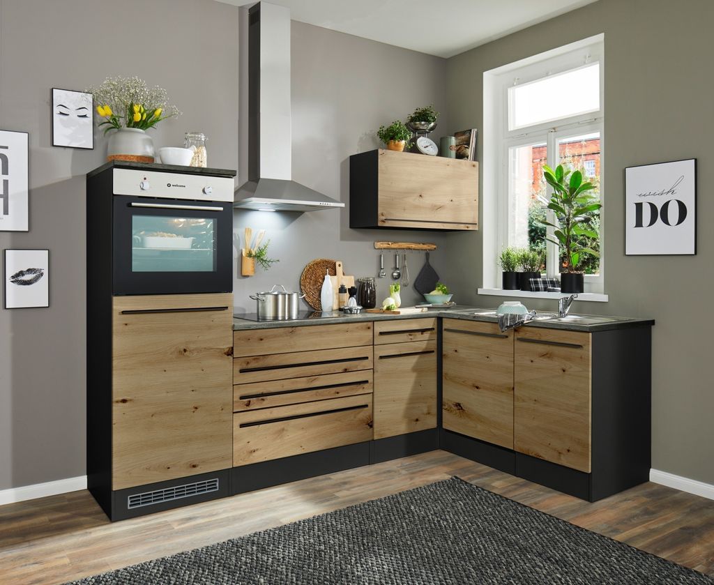 Winkelküche >Jazz< anthrazit / Artisan Eiche Nachbildung - 260x200x60 (BxHxT)