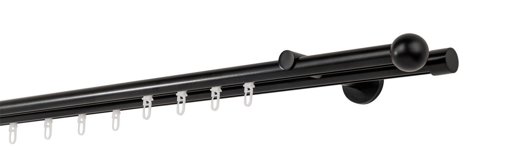Gardinenstange Maß Innenlauf 20mm Ball 2-lauf Wand 12cm Farbe: Schwarz, Größe: 180cm