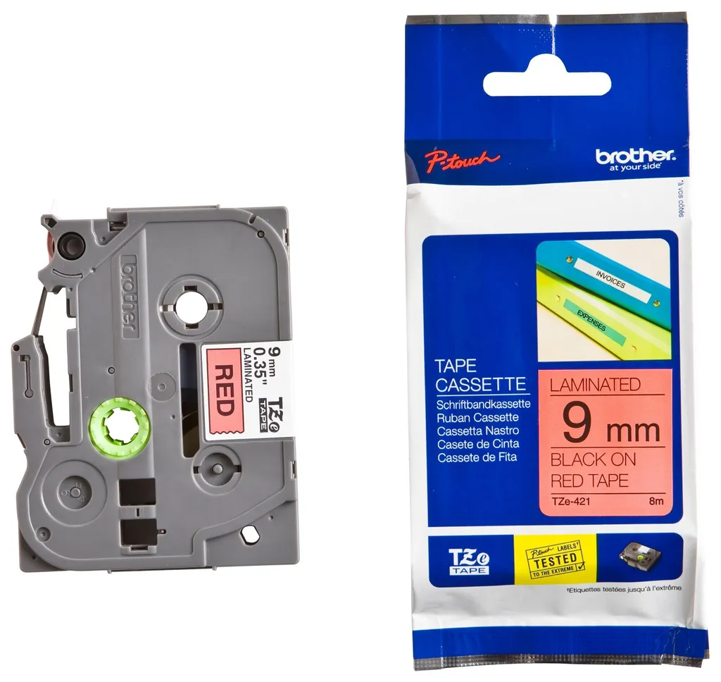 Brother TZe-421 Nastro 9mm Nero/Rosso per Etichettatrici P-Touch