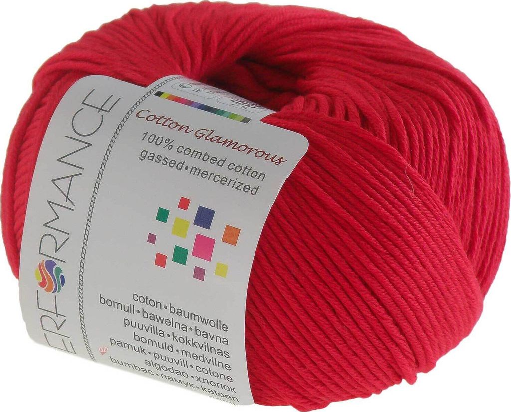 50g Strick-Garn Baumwolle Glamorous, Baumwolle, Stricken, Häkeln, große Farbwahl, Farbe:19 rot