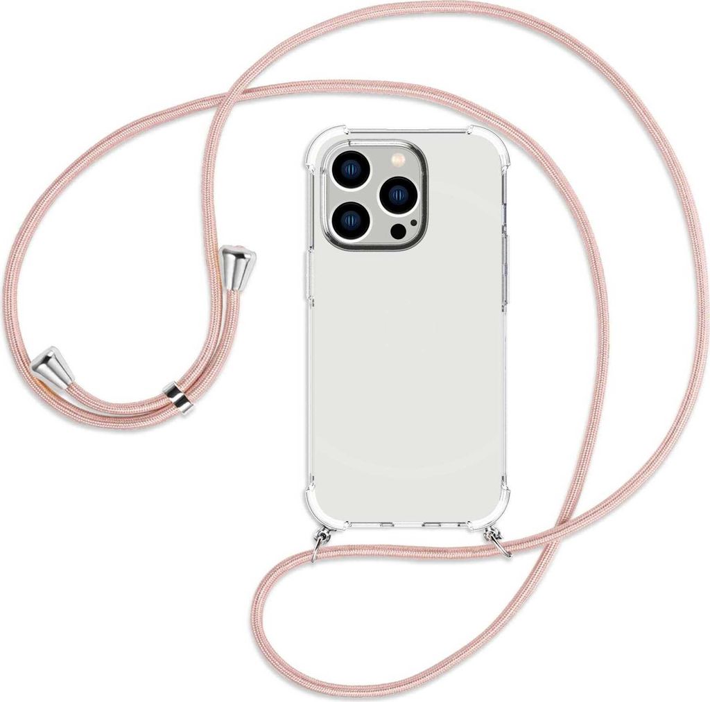 Handykette Backcover-Schutzhülle mit Band (Metall silberfarben) für Apple iPhone 14 Pro (6.1'') - roségold