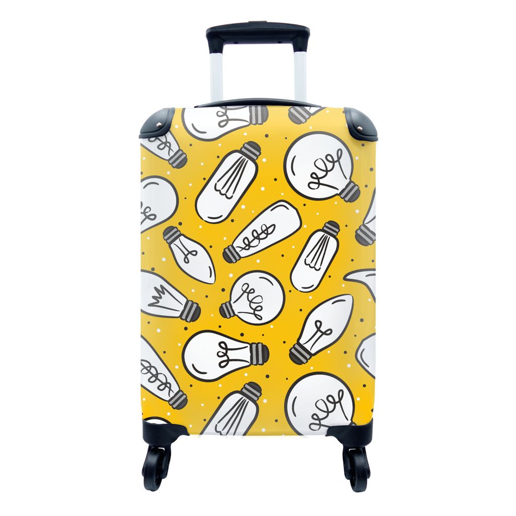 MuchoWow Koffer Handgepäck Trolley Rollkoffer Kleine Reisekoffer mit 4 Rollen - Cartoon - Lampen - Muster - Cabin Size < 55x40x23 cm & 55x40x20 ...