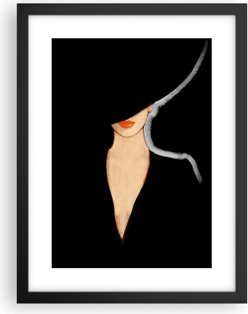 Gerahmtes Poster - Schwarzer Rahmen - Schwarz Frau Hut - 30x40 cm - Wand Bild - Wanddeko - Wandbilder - Kunstposter - Wandposter - Bilderrahmen - B...