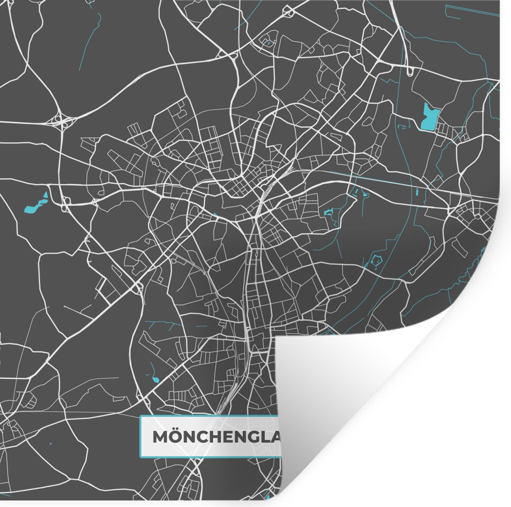 MuchoWow Wandtattoo Wandsticker Wandaufkleber Karte - Mönchengladbach - Blau - Stadtplan - Deutschland 80x80 cm Selbstklebend und Repositionierb...