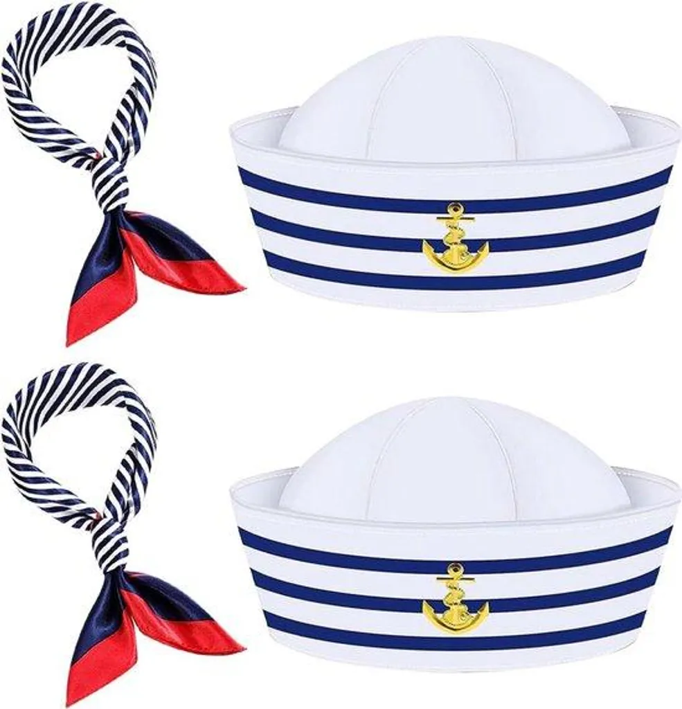 Chapeau de marin à rayures pour fête et bal avec set de deux foulards