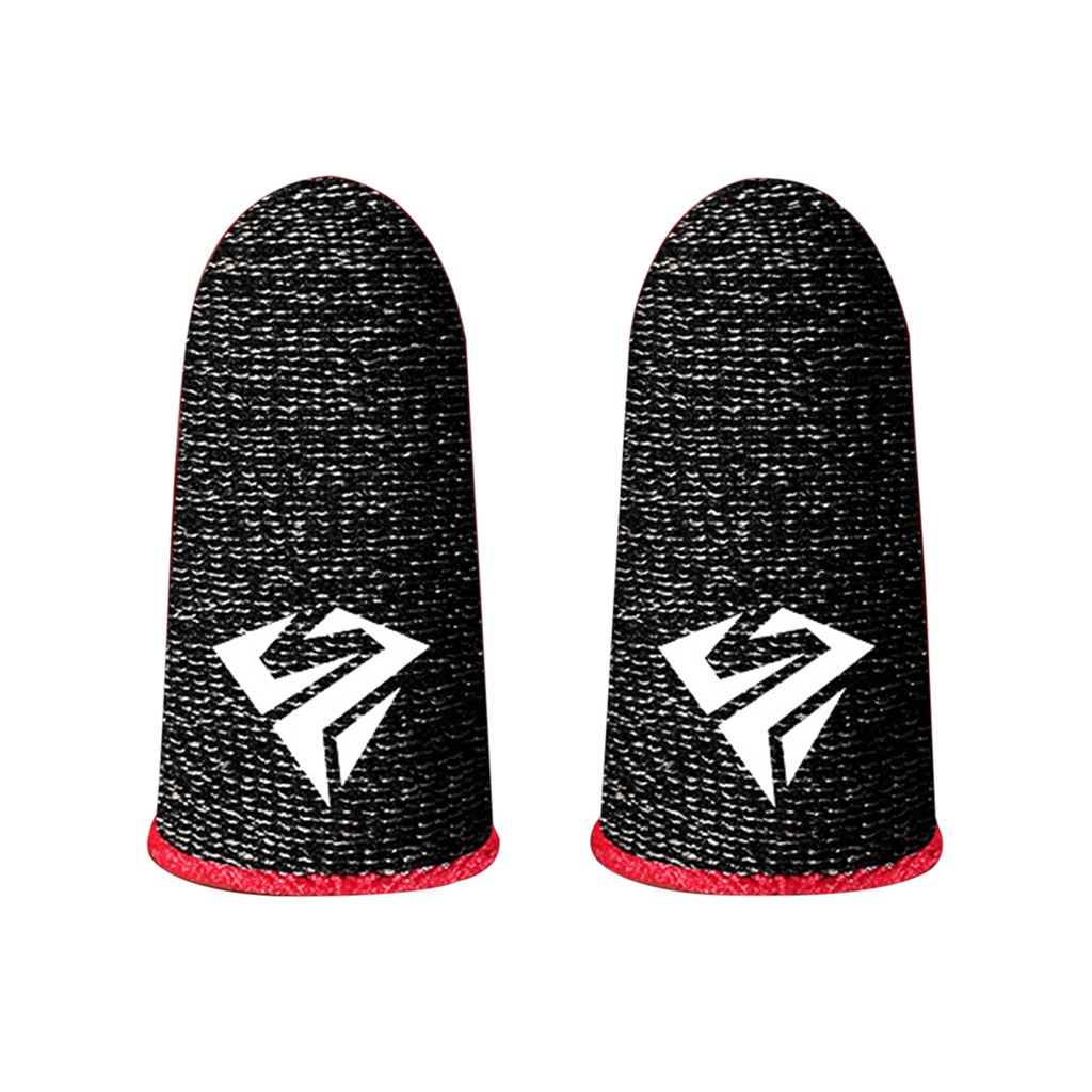 Two black finger sleeves with a white logo and red trim, presented on a white background.