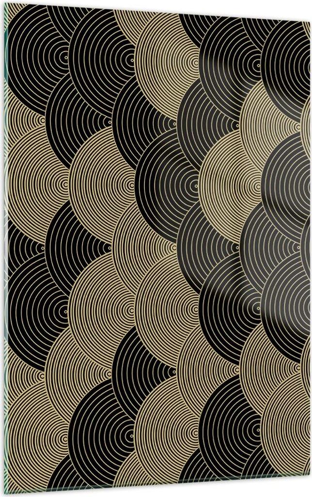 Bilder auf glas - Einteilig - Schwarz und Gold Kreise Grafiken - 50x70cm - Glasbilder - Wandbilder - Bilder - Wanddekoration aus Glas - Glas Bilder...