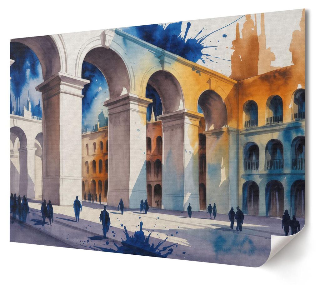 Stadtlandschaft - Kunstdruck A4 - Aquarell- Wandbild für Wohnzimmer Schlafzimmer & Flur, Modernes Poster Wanddeko, Ungerahmt