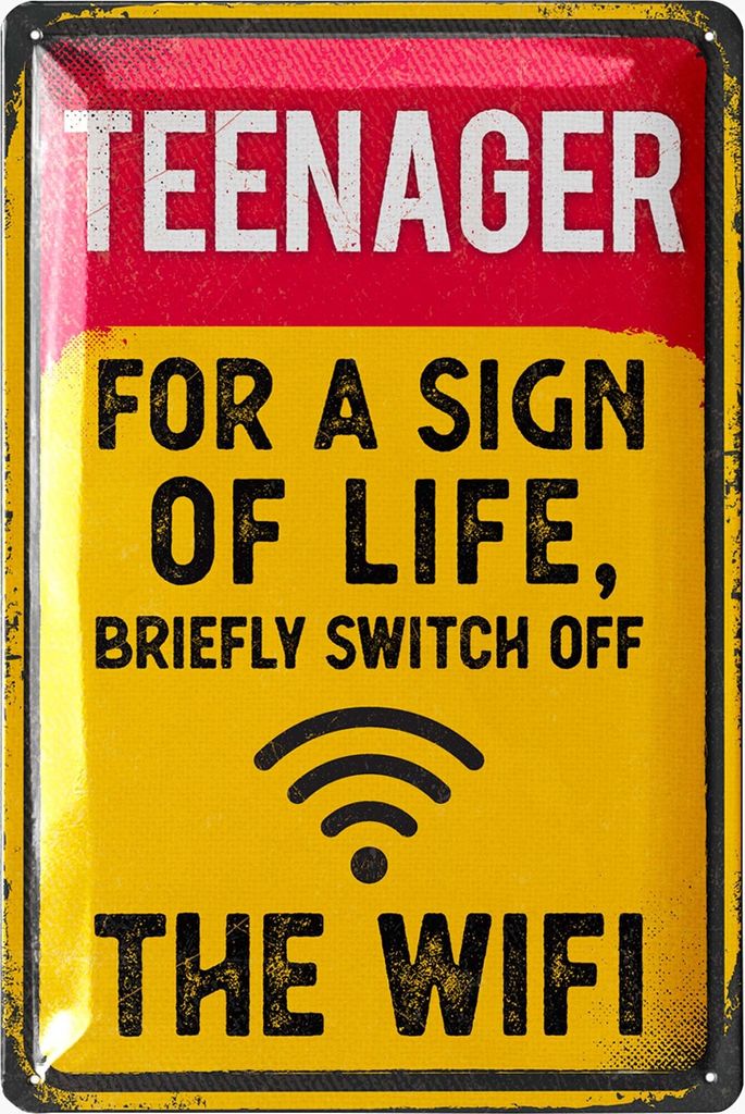 Retro Blechschild Teenager Wifi - Coole Geschenke für Teenager als Türschild Zocken, Teenager Zimmer Deko, Geschenke für Teenager