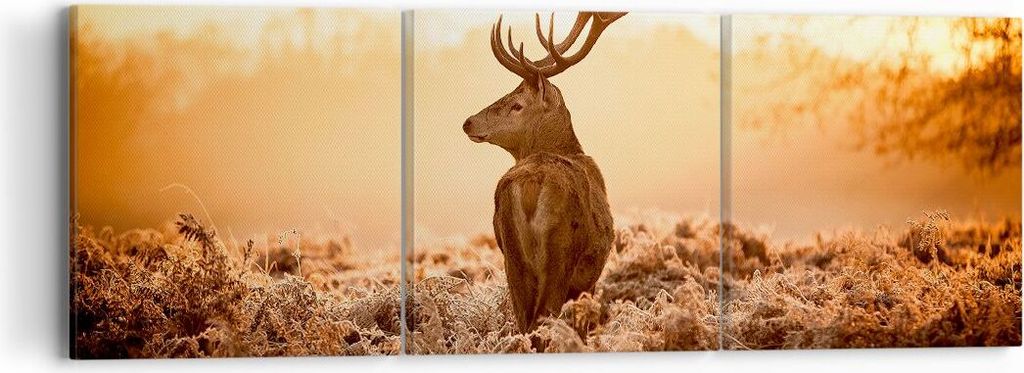 Bild auf Leinwand - Leinwandbild - Hirsch Natur Feld - 90x30cm - Wand Bild - Wanddeko - Wandbilder - Leinwanddruck - Bilder - Kunstdruck - Wanddeko...