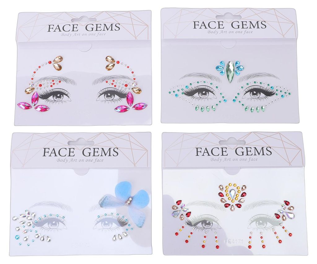4er-Bogen Glitzer-Aufkleber für Gesicht und Körper, selbstklebend, für Gesicht und Augen, ideal für Partys und Club-Make-up