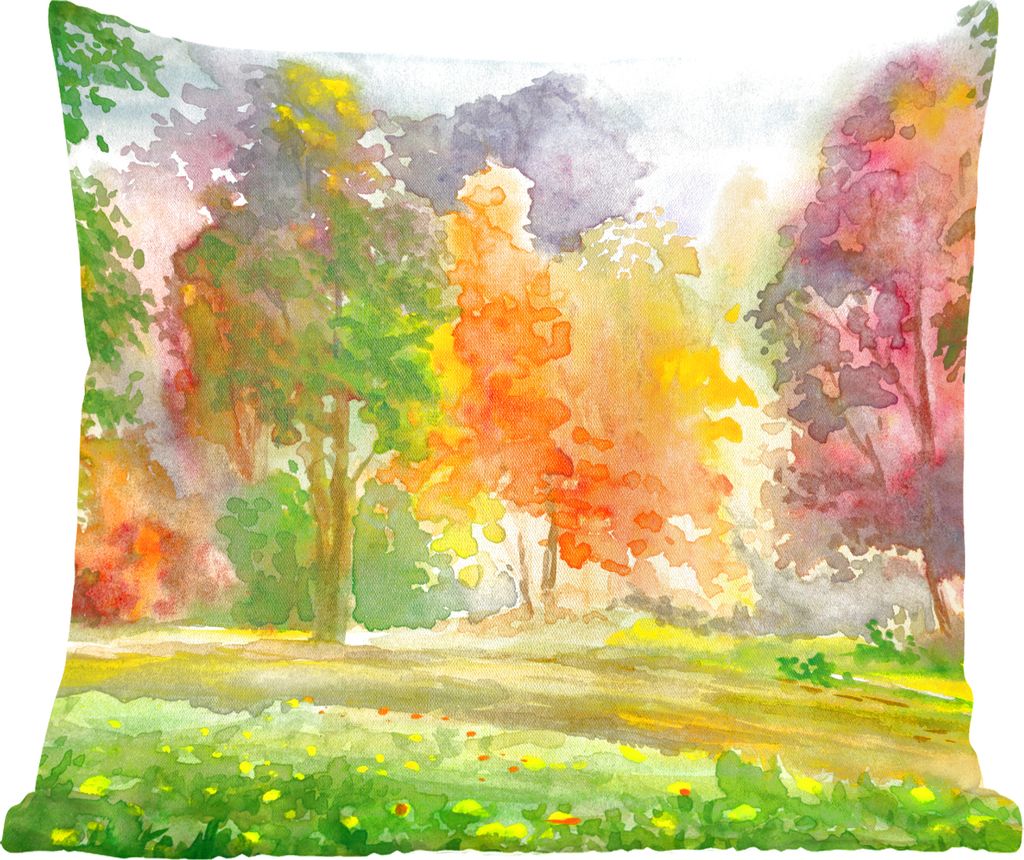 MuchoWow Zierkissen Sofakissen Wohnzimmer Dekokissen 50x50 cm Eine bunte Illustration von Bäumen - Komfort - Sofakissen