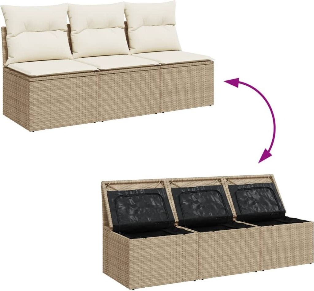 vidaXL Gartensofa mit Kissen 3-Sitzer Beige Poly Rattan Produktbild 3