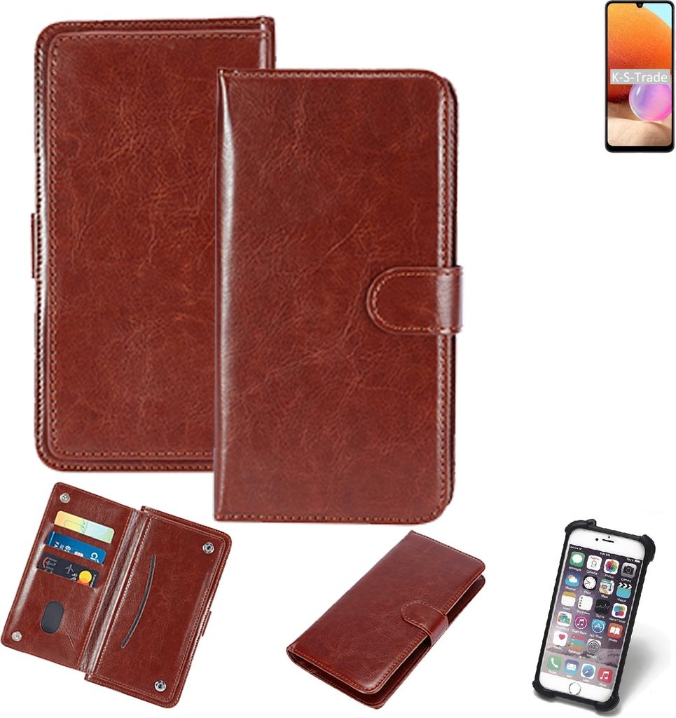 K-S-Trade 360° Hülle kompatibel mit Samsung Galaxy A32 braun Kunstleder Case BookCase WalletCase Kunstlederederhülle Handyhülle, Rundumschutz