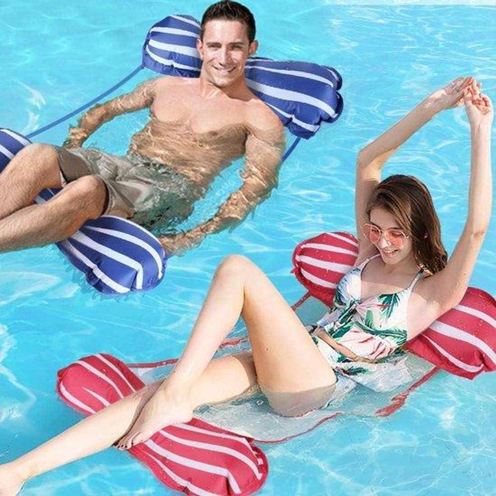 Bequeme Strandliege - 2 Stücke - Schwimmbecken-Lounge - 4-in-1 Luftbett-Schwimmliege - Luftschaukel - Wasserliege - Luftpolster - Schwimmbecken Sc...