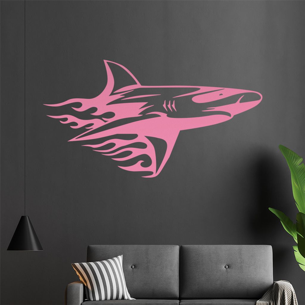 Flammen Hai Wandtattoo in 6 Größen - Wandaufkleber Wall Sticker - Dekoration, Küche, Wohnzimmer, Schlafzimmer, Badezimmer
