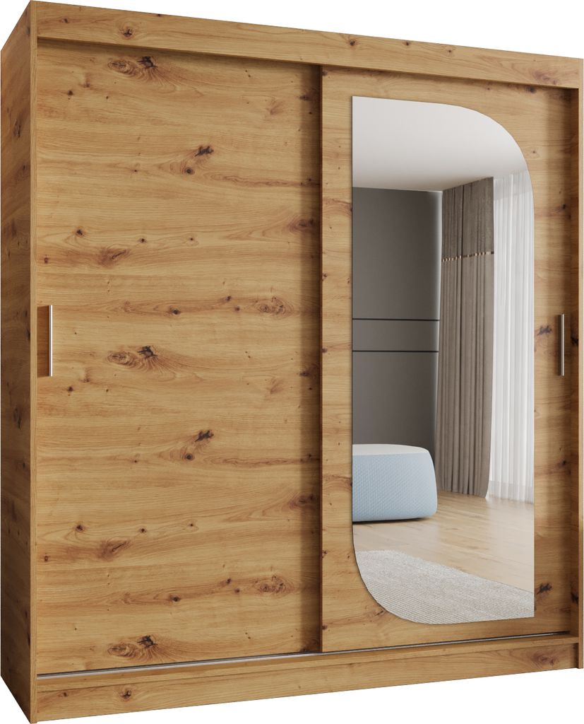 MEBLE KRYSPOL LUCY 180 Kleiderschrank mit zwei Schiebetüren für Schlafzimmer – moderner Aufbewahrungsschrank mit Kleiderstange und Regalen – ...