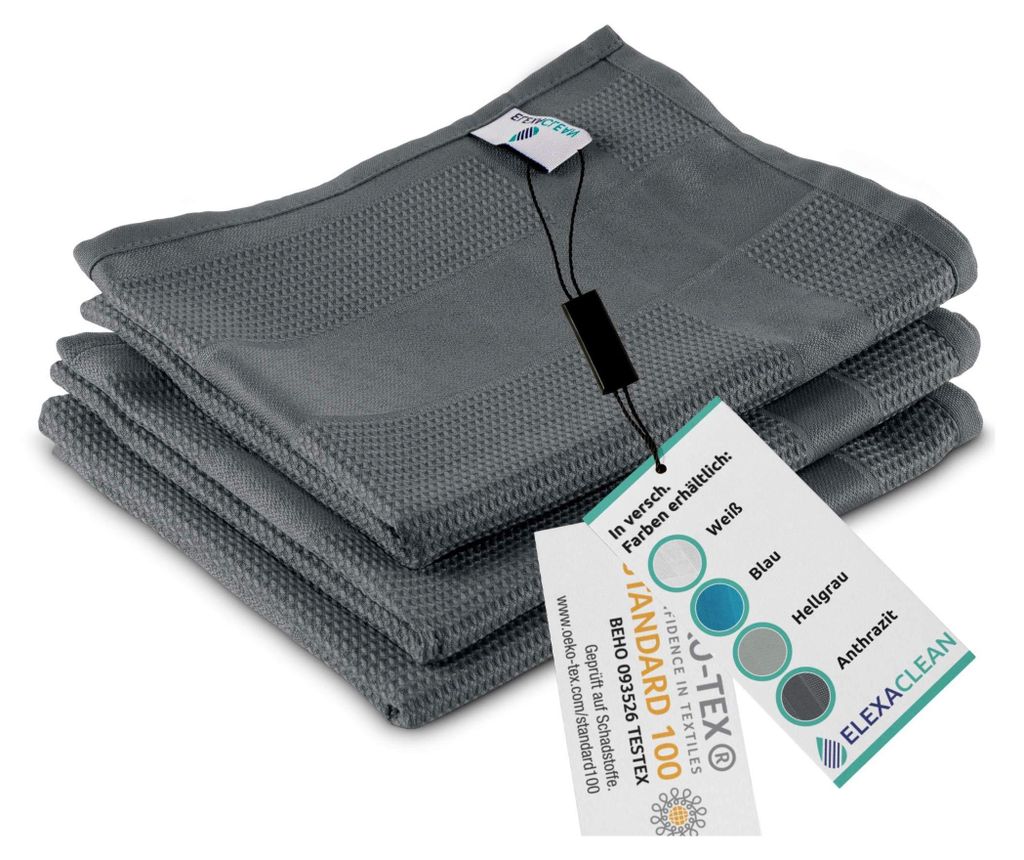 ELEXACLEAN Geschirrtücher Mikrofaser (3er Set, 68x42 cm, grau/anthrazit) saugstark, waschbar bis 60°C, Geschirrhandtücher, Handtücher Küche mo...