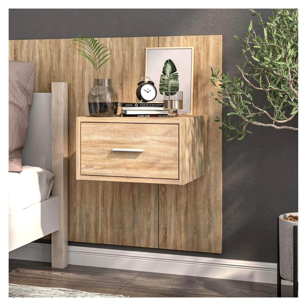 Wandnachttisch Sonoma-Eiche, Nachttisch für Schlafzimmer, Sideboard für Bett