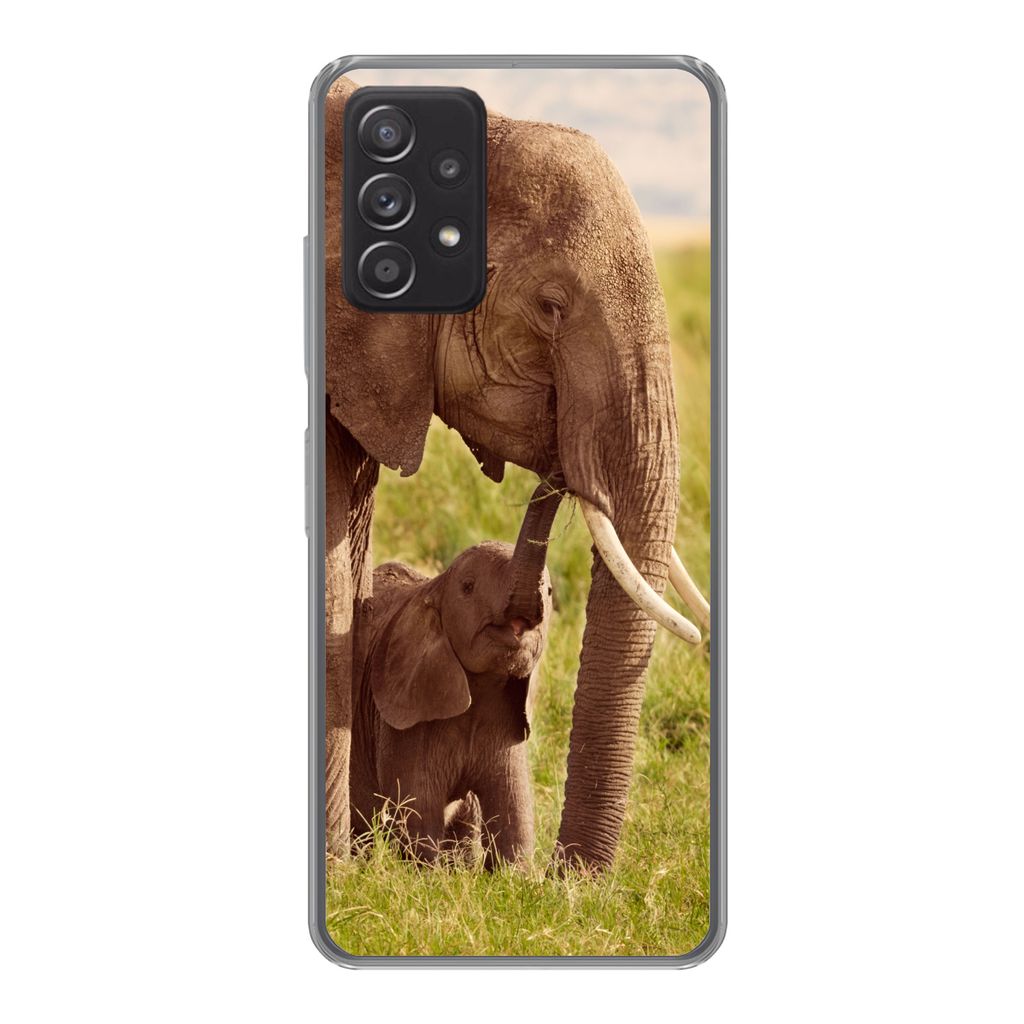 MuchoWow Handyhülle Schutzhülle Hülle für Samsung Galaxy A33 5G Elefant - Gras - Jung - Rüssel Silikon Softcase Handy Hülle - Kartenhalter