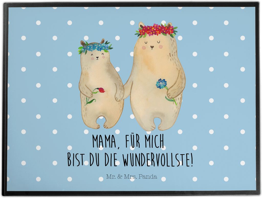 Mr. & Mrs. Panda Tischschoner Bären mit Blumenkranz - Blau Pastell - Geschenk, schreibtischunterlage, Schreibunterlage, bastelunterlage, Familie, ...