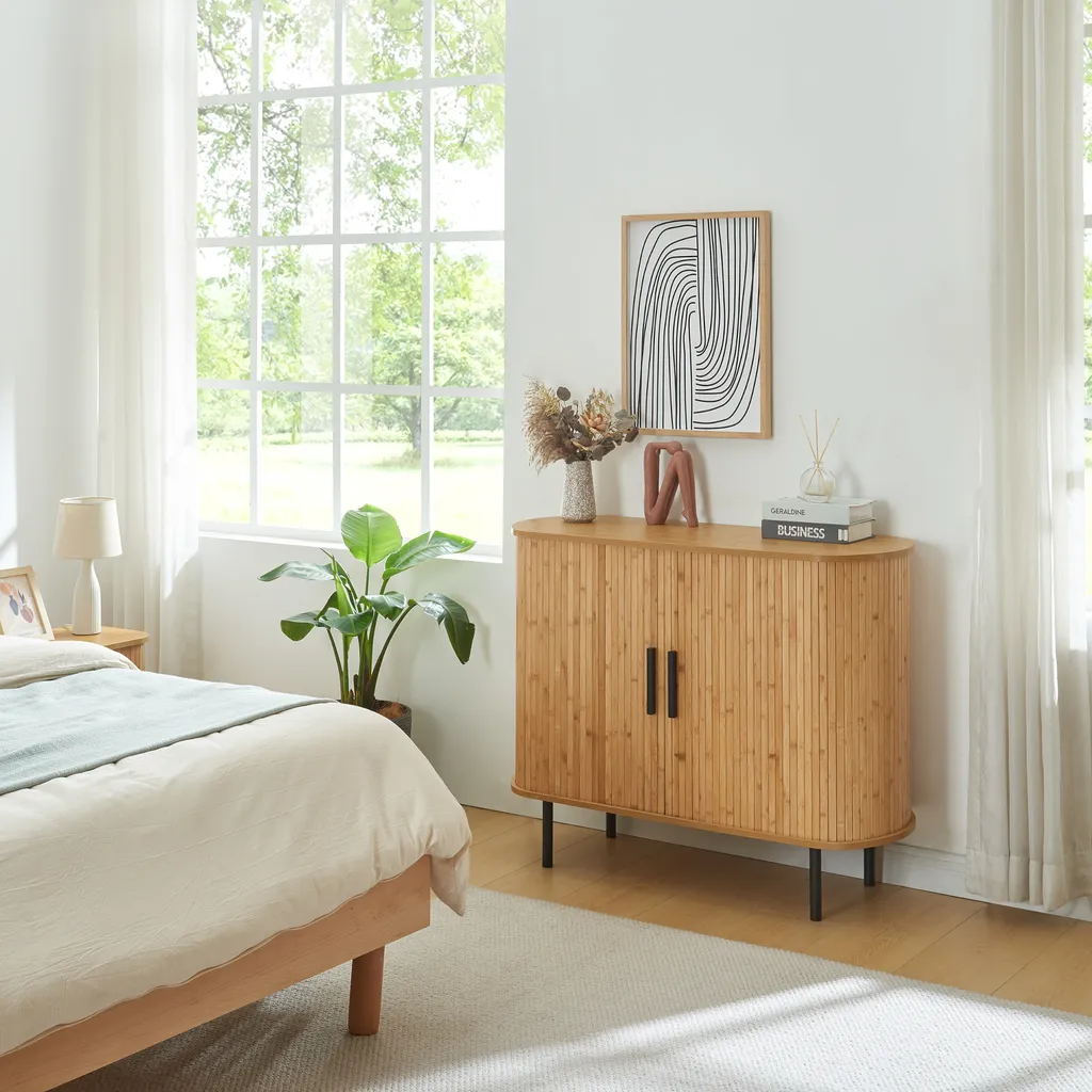 Meuble de rangement 100 cm Tvedestrand bois et noir coulissant design