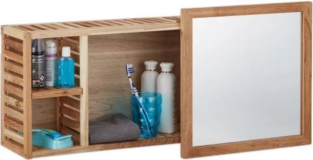 Mensola a Muro in Noce con Specchio | Legno Massello Design Classico - 1