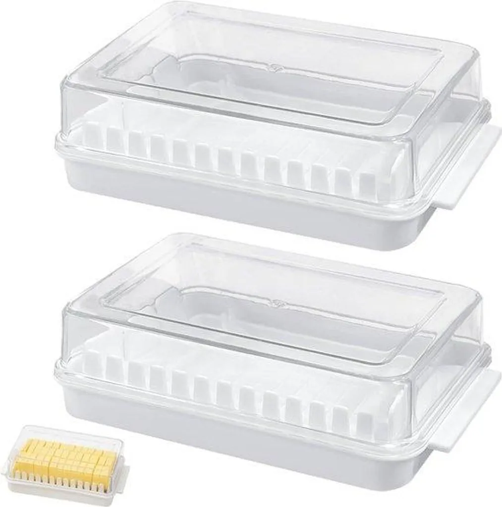 Lot de 2 barquettes à beurre en plastique avec couvercle transparent